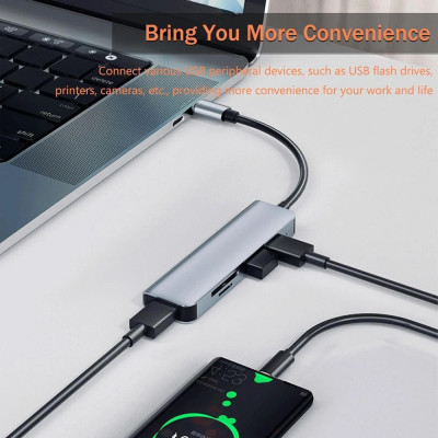 Концентратор хаб Digital USB Type-C/USB-A 5в1 USB 3.0 SD/TF Серый (HUB-5IN1)