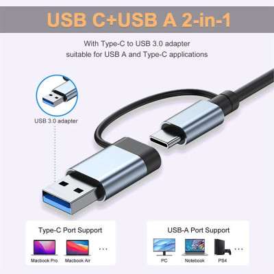 Концентратор хаб Digital USB Type-C/USB-A 5в1 USB 3.0 SD/TF Серый (HUB-5IN1)
