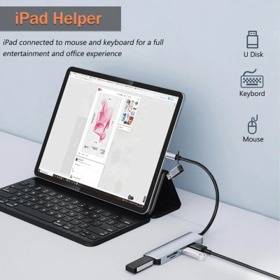 Концентратор хаб Digital USB Type-C/USB-A 5в1 USB 3.0 SD/TF Серый (HUB-5IN1)
