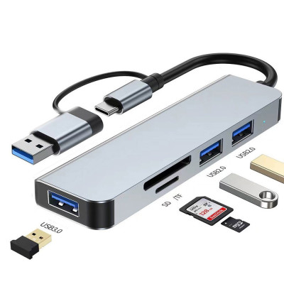 Концентратор хаб Digital USB Type-C/USB-A 5в1 USB 3.0 SD/TF Серый (HUB-5IN1)