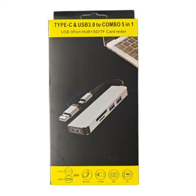 Концентратор хаб Digital USB Type-C/USB-A 5в1 USB 3.0 SD/TF Серый (HUB-5IN1)