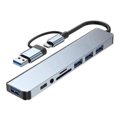 Концентратор Digital Type-C/USB-A 8в1 USB 3.0/USB 2.0/TF/SD 3.5 мм Серый (HUB-8IN1)