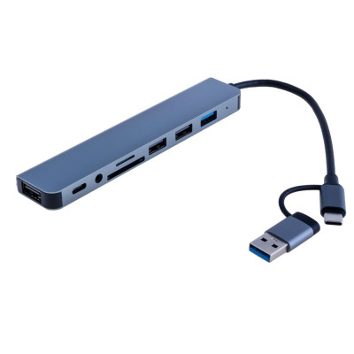 Концентратор Digital Type-C/USB-A 8в1 USB 3.0/USB 2.0/TF/SD 3.5 мм Серый (HUB-8IN1) Концентратор Digital Type-C/USB-A 8в1 USB 3.0/USB 2.0/TF/SD 3.5 мм Серый (HUB-8IN1)