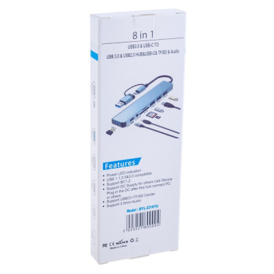Концентратор Digital Type-C/USB-A 8в1 USB 3.0/USB 2.0/TF/SD 3.5 мм Серый (HUB-8IN1) Концентратор Digital Type-C/USB-A 8в1 USB 3.0/USB 2.0/TF/SD 3.5 мм Серый (HUB-8IN1)
