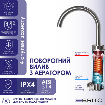 Проточный водонагреватель Britc K-V-SS-1-L Серебристый (26316) Проточный водонагреватель Britc K-V-SS-1-L Серебристый (26316)