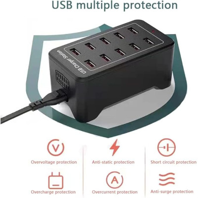 Зарядная станция многопортовая iLEPO на 10 USB портов Black (19011-hbr) Зарядная станция многопортовая iLEPO на 10 USB портов Black (19011-hbr)