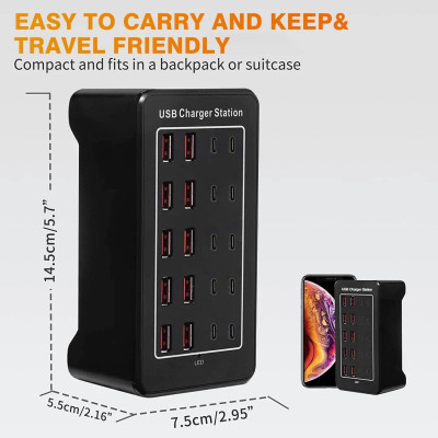 Зарядная станция многопортовая iLEPO на 10 USB портов+10 Type-C Black (19017-hbr) Зарядная станция многопортовая iLEPO на 10 USB портов+10 Type-C Black (19017-hbr)