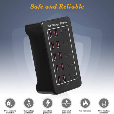 Зарядная станция многопортовая iLEPO на 10 USB портов+10 Type-C Black (19017-hbr) Зарядная станция многопортовая iLEPO на 10 USB портов+10 Type-C Black (19017-hbr)