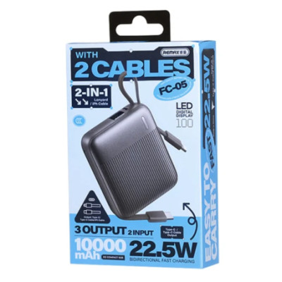 Павербанк Remax FC-05 10000 мАч 22.5 Вт USB-C Lightning PD QC Серый (2267) Павербанк Remax FC-05 10000 мАч 22.5 Вт USB-C Lightning PD QC Серый (2267)