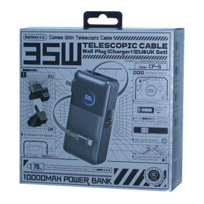 Павербанк-адаптер Remax CP-5 EU UK 10000 мАч 35 Вт USB-C USB-A PD QC Черный (2319) Павербанк-адаптер Remax CP-5 EU UK 10000 мАч 35 Вт USB-C USB-A PD QC Черный (2319)