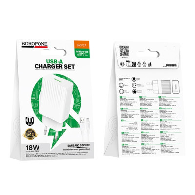 Мережевий зарядний пристрій Borofone BAS72A Source QC3.0/18W Micro-USB 1m White (38209_3667883) Мережевий зарядний пристрій Borofone BAS72A Source QC3.0/18W Micro-USB 1m White (38209_3667883)