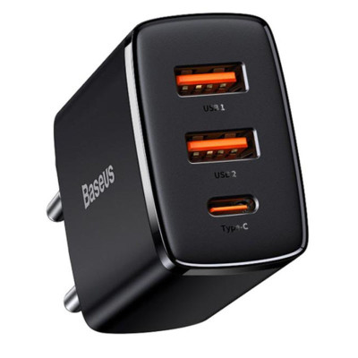Зарядний пристрій BASEUS CCXJ-E Compact Quick Charger 30W QC/PD 2USB-A/1Type-C Black (00000053139_1)