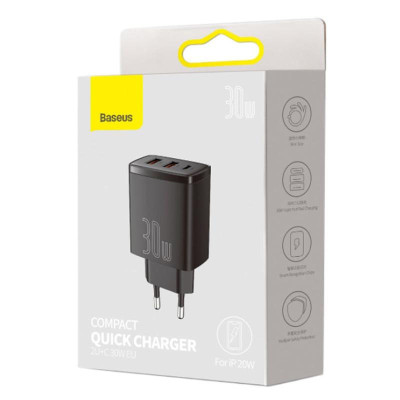 Зарядний пристрій BASEUS CCXJ-E Compact Quick Charger 30W QC/PD 2USB-A/1Type-C Black (00000053139_1) Зарядний пристрій BASEUS CCXJ-E Compact Quick Charger 30W QC/PD 2USB-A/1Type-C Black (00000053139_1)