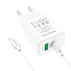 Зарядное устройство Borofone BA67A PD20W/QC3.0 1USB-A/1Type-C Type-C to Lightning White (00000056905_1)