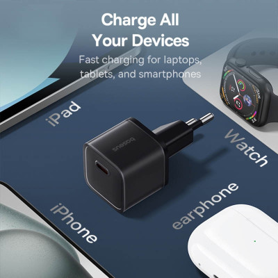 Зарядний пристрій BASEUS P10162503 GaN5S OS Fast Charger 20W 1Type-C Cluster Black (00000070599_1) Зарядний пристрій BASEUS P10162503 GaN5S OS Fast Charger 20W 1Type-C Cluster Black (00000070599_1)