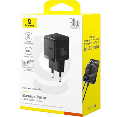 Зарядное устройство BASEUS P10111605113-00 Palm Fast Charger PD 30W Type-C 3A Cluster Black (00000076504_1) Зарядное устройство BASEUS P10111605113-00 Palm Fast Charger PD 30W Type-C 3A Cluster Black (00000076504_1)