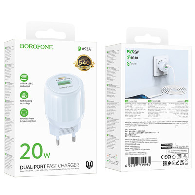 Зарядний пристрій Borofone BA93A Lustrous PD20W/QC3.0 1USB-A/1Type-C Blue (00000076753_2) Зарядний пристрій Borofone BA93A Lustrous PD20W/QC3.0 1USB-A/1Type-C Blue (00000076753_2)