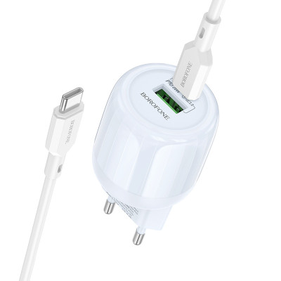 Зарядний пристрій Borofone BA93A Lustrous PD20W/QC3.0 1USB-A/1Type-C Blue (00000076754_2)