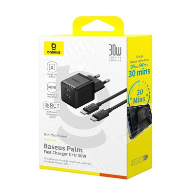 Зарядний пристрій BASEUS P1011160A Palm Charger 30W 1USB-A/1Type-C Cluster Black (00000078029_1) Зарядний пристрій BASEUS P1011160A Palm Charger 30W 1USB-A/1Type-C Cluster Black (00000078029_1)
