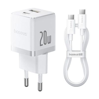 Зарядний пристрій BASEUS P10111608 Palm Fast Charger 20W 1USB-A/1Type-C Moon White (00000078028_2)