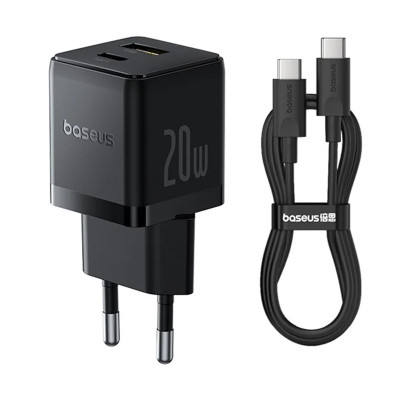 Зарядний пристрій BASEUS P10111608 Palm Fast Charger 20W 1USB-A/1Type-C Cluster Black (00000078028_1)