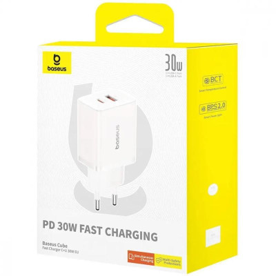 Зарядний пристрій BASEUS P10111404 Cube Pro Fast Charger PD30W 1USB-A/1Type-C Moon White (00000080557_2)