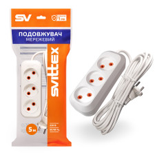Удлинитель Svittex 3 розетки 2х0,75 мм² 2200Вт 10А 250В 5 м Белый (SV-008-5)
