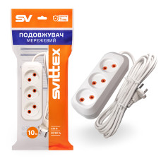 Удлинитель Svittex 3 розетки 2х0,75 мм² 2200Вт 10А 250В 10 м Белый (SV-008-10)