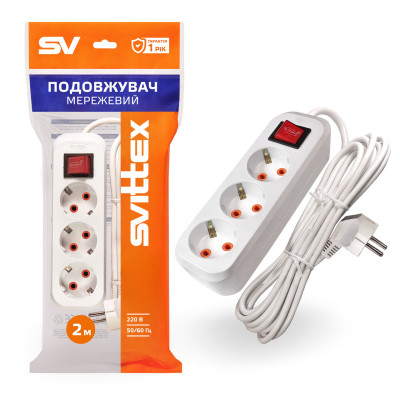 Подовжувач Svittex 3 розетки 3х1 мм 2500Вт 16А 250В 2 м Білий (SV-011-2)
