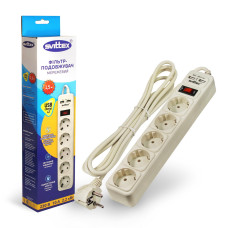 Сетевой фильтр-удлинитель Svittex 2*USB 5V 2.1A 5 розеток 2200Вт 250В 10А 1,5 м Белый (SV-022)