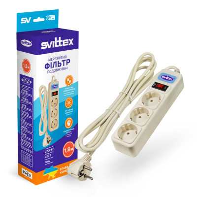 Мережевий фільтр-подовжувач Svittex 3 розетки 2200Вт 250В 10А 1,8 м Білий (SV-831)