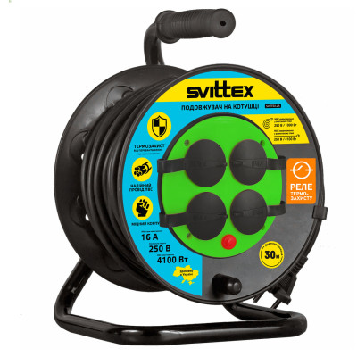 Подовжувач на котушці Svittex 2х2, 5 мм² 4100Вт 30 м Чорний (SV-019-В-IP44)