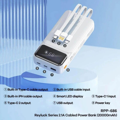 Внешний аккумулятор Remax RPP-686 Power Bank 20000 mAh White (19111-hbr) Внешний аккумулятор Remax RPP-686 Power Bank 20000 mAh White (19111-hbr)