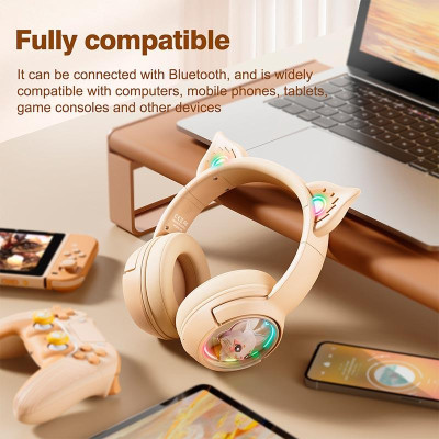 Беспроводные игровые наушники Onikuma B5 Bluetooth RGB Beige (19239-hbr) Беспроводные игровые наушники Onikuma B5 Bluetooth RGB Beige (19239-hbr)