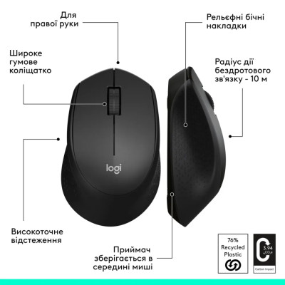 Миша комп'ютерна бездротова Logitech M280 DPI 1000 USB Чорний (910-004287)