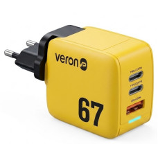 Зарядний пристрій Veron TC-67 GaN 67W PD/2×USB-C + USB-A Жовтий (2104619565)