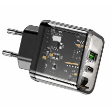 Зарядний пристрій Hoco N34 20W PD QC 3.0 USB-C + USB-A Transparent Black (2104619567)