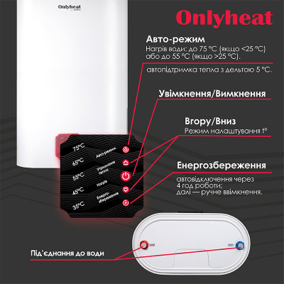 Бойлер OnlyHeat WX-FE-VH001-80 Dry 80 л ТЭН Белый (68630) Бойлер OnlyHeat WX-FE-VH001-80 Dry 80 л ТЭН Белый (68630)