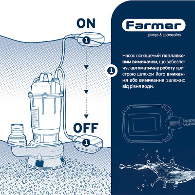 Насос фекальний з ножем Farmer WQDC 1500 + шланг 20м + хомут (68704) Насос фекальний з ножем Farmer WQDC 1500 + шланг 20м + хомут (68704)