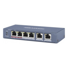 Коммутатор 4 порта неуправляемый Hikvision DS-3E0106HP-E POE Черный (13089)