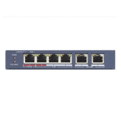 Комутатор 4 порти некерований Hikvision DS-3E0106HP-E POE Чорний (13089) Комутатор 4 порти некерований Hikvision DS-3E0106HP-E POE Чорний (13089)