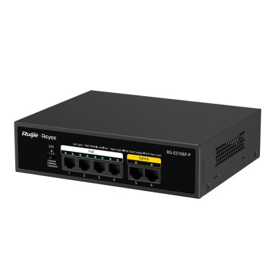 Комутатор 6 портів некерований Ruijie Reyee RG-ES106F-P PoE Чорний (13166) Комутатор 6 портів некерований Ruijie Reyee RG-ES106F-P PoE Чорний (13166)