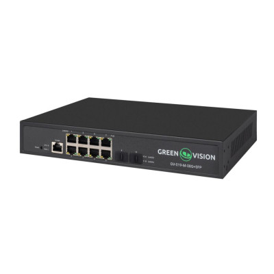 Коммутатор сетевой POE GreenVision GV-019-M-08G+SFP Черный (13293)
