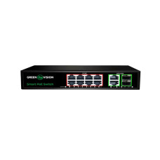 Комутатор мережевий POE GreenVision GV-021-D-8G+2PG+2SFP Чорний (13296)