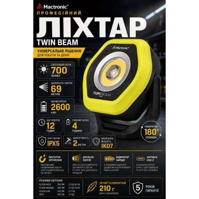 Фонарь ручной Mactronic Twin Beam CRI80 94х80х36 мм Черный (DAS3938) Фонарь ручной Mactronic Twin Beam CRI80 94х80х36 мм Черный (DAS3938)