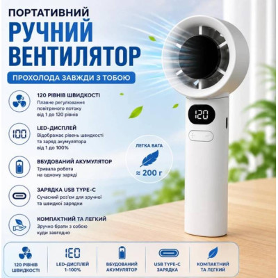 Портативний вентилятор Urbankit M11 LED 120 швидкостей USB Type-C Білий (M11-001) Портативний вентилятор Urbankit M11 LED 120 швидкостей USB Type-C Білий (M11-001)