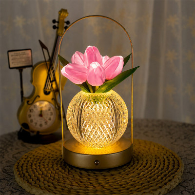 Настольная лампа LED светильник ночник Lesko Tulips Crystal ZBTSYJX0417 Розовый (14481-96613)