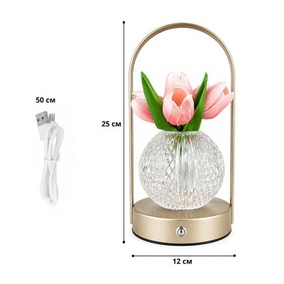 Настольная лампа LED светильник ночник Lesko Tulips Crystal ZBTSYJX0417 Розовый (14481-96613)