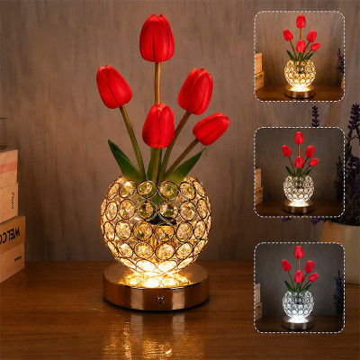 Настольная лампа ночник Lesko Tulips Crystal SJP0723002 Красный (14482-96608)
