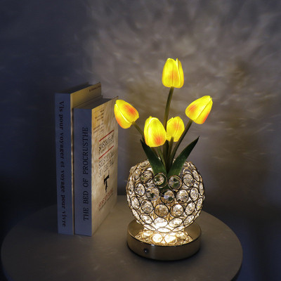 Настольная лампа LED ночник Lesko Tulips Crystal SJP0723002 Желтый (14482-96609)